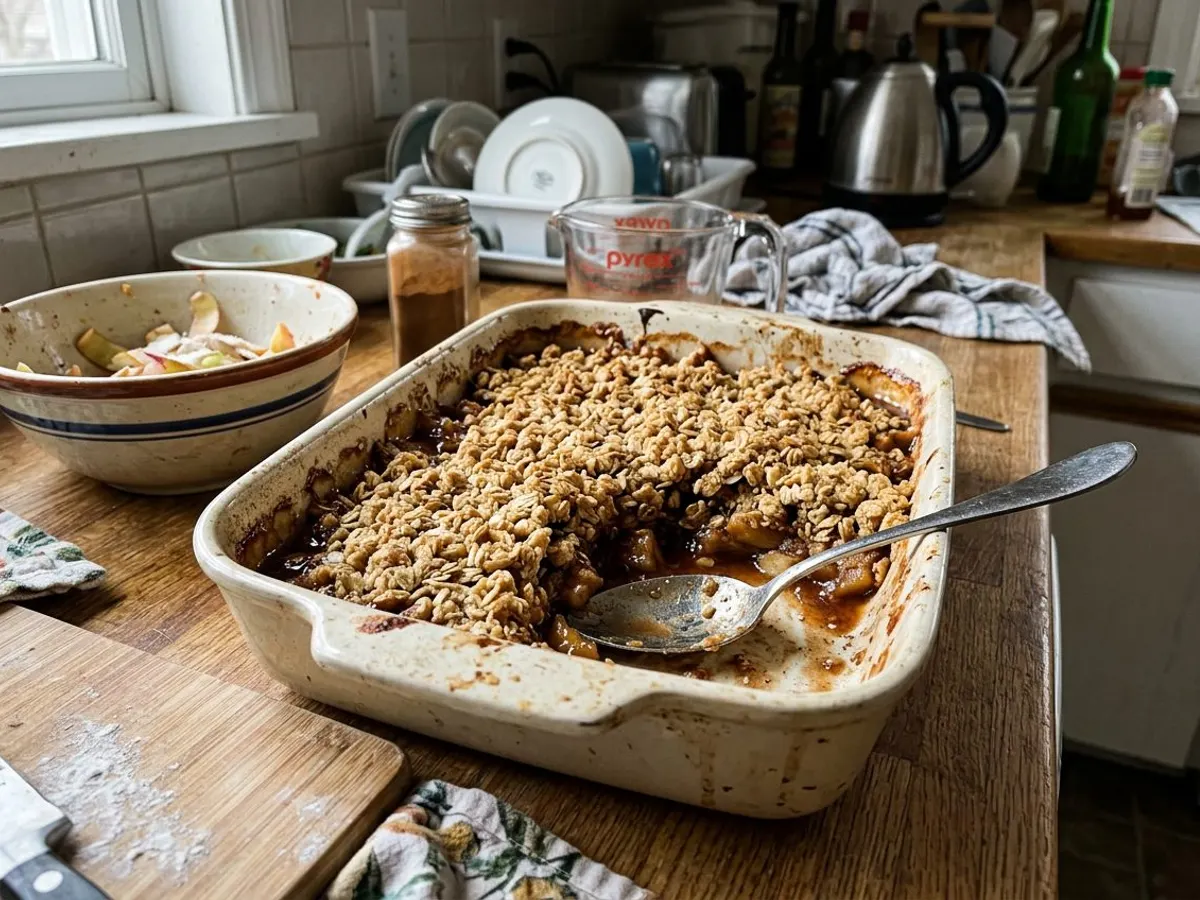 Apple crisp with golden oat crumble topping